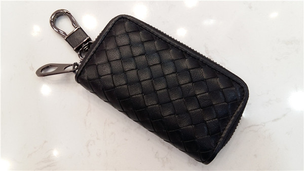 Hot sale fashion hand knitting sheepskin car key wallet classic black keys purse zero purses women and men clutch round key wallets