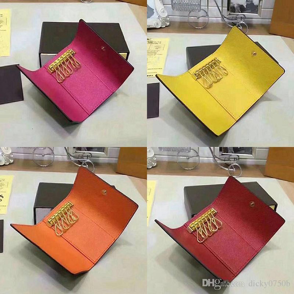 2019 Wholesale top quality multicolor leather key holder short designer six key wallet women classic zipper pocket men design key chain