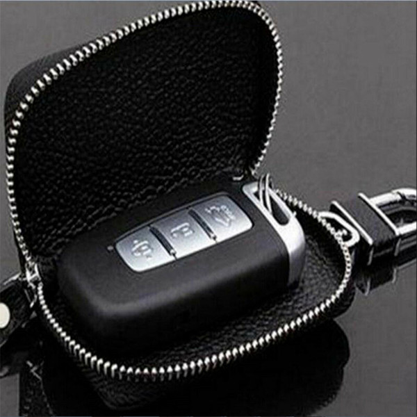 1pc Fashion Personality Creative Men Women Black Car Key Case Leather Key Car Holder Case Bag Wallet Chain Keychain Pouch Zipper