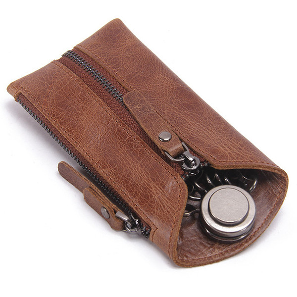 Vintage Genuine Leather Key Wallet Women Keychain Covers Zipper Key Case Bag Men Key Holder Housekeeper Keys Organizer M2012