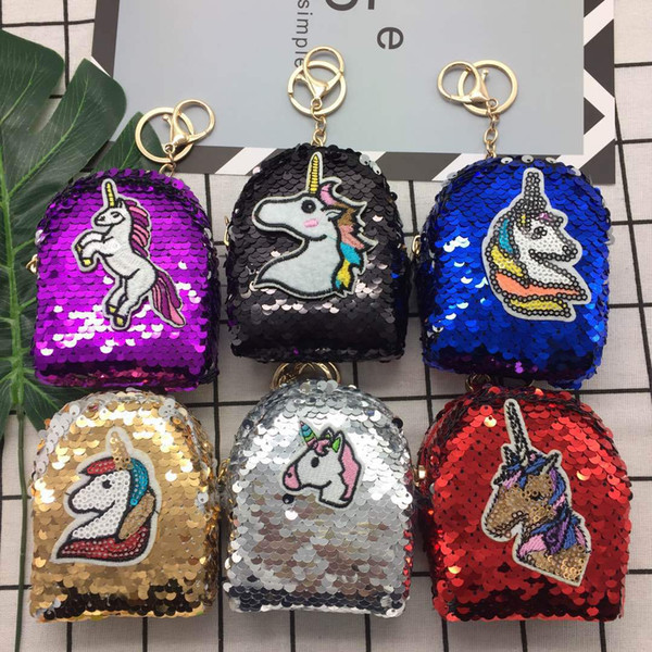 Women Fashion Unicorn Coin Purse Cute Sequins Unicorn Mini Wallet Card Key Holder Zip Coin Purse Clutch Bags Kids Gifts