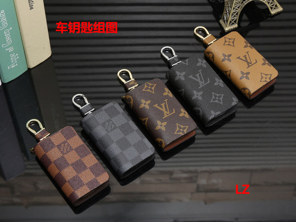 2018 Luxury Designer Car Key Holder Key wallets Pouch France famous Canvers Brown White Checkered Car Key Ring Men Women purse