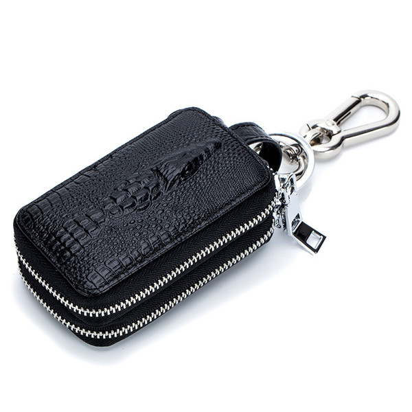 Genuine Leather Men Car Key Wallets Housekeeper Alligator Pattern Double Zipper Home Key Case Fashion Women Key Bag