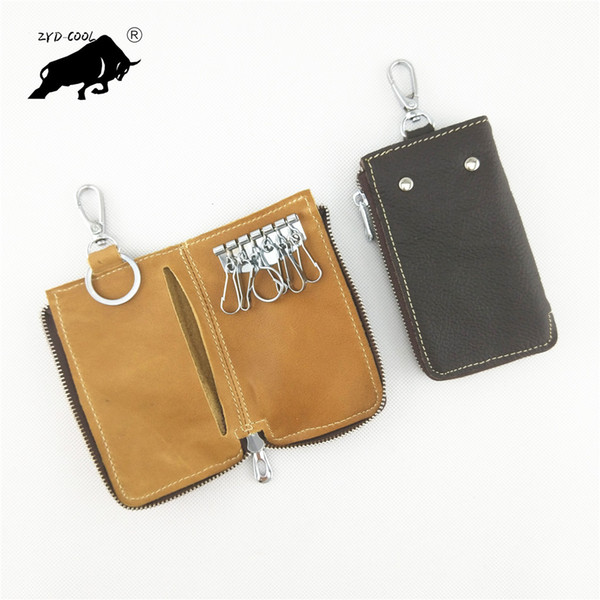 Multi-function male leather key bag purse card package one two-in-one car female simple first layer cowhide storage