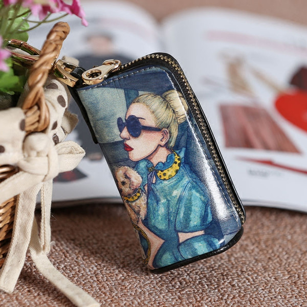 Multifunction Leather Brand Fashion Women Key Holder Cartoon Car Housekeeper Keys Wallets Cute Painted Keychain Organizer Bags