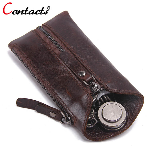 CONTACT'S Housekeeper Key Bag Genuine Leather Car Key Organizer Keychain Case Women Housekeeper Holder Cases Wallets Men