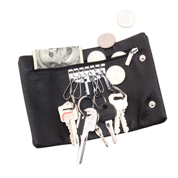 Men's Car Key Holder 7 color fashion real leather key chain business casual zip coin purse women's multi-function bag