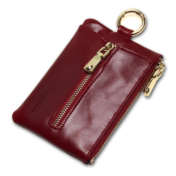 good quality Women Genuine Leather Oil Wax Zip Wallet Coin Key Holder Case Bag Fashion Key Chain Holder Charms High Quality