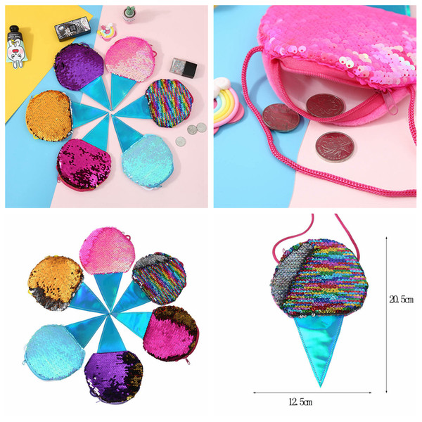 6Styles ice cream Mermaid Sequins Coin Purse With Lanyard mermaid Coin Pouch Bag Portable Glittler Wallet party favor bag xmas gift FFA1390