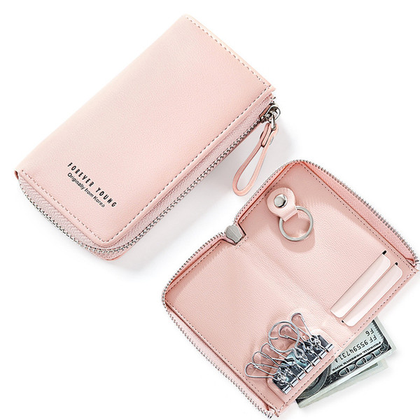 2019 Lady Key Wallet Women PU Leather Solid Key Chain Zipper Girl Housekeeper Keys Cover Organizer Case Female Key Holder Bag