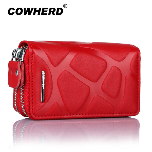 COWHERD 4 Colors Brand Multifunction Bag Women & Men Genuine Cow Leather key holders Double Zipper Key Card Wallet Car Case