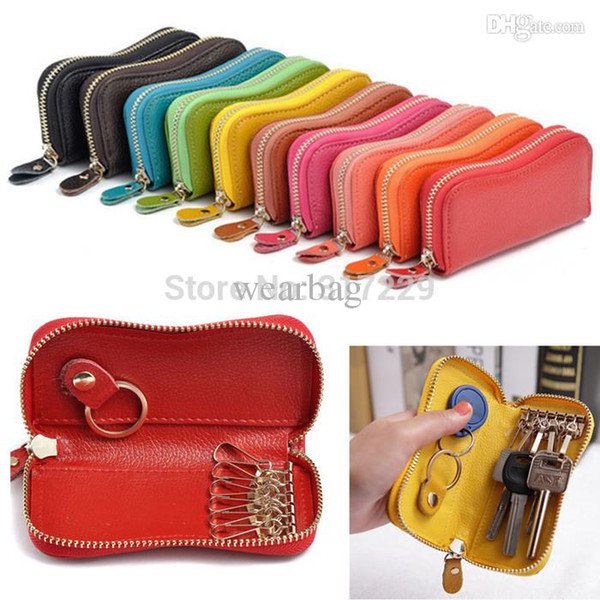 Hot Sale-New Fashion Portable Unisex Genuine Cow Leather Car Key Holder Women Men Clutch Coin Purse Key Bags Key Wallets