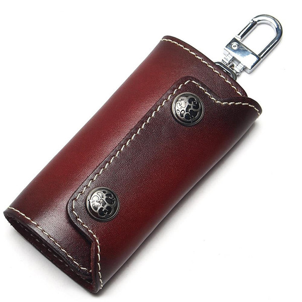 Vintage 100% Genuine Leather Key Wallet Women Keychain Covers Zipper Key Case Bag Men Key Holder Housekeeper Keys Organizer