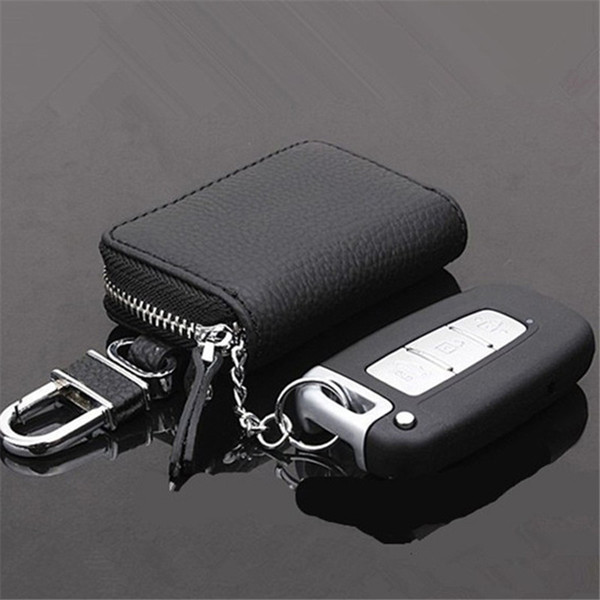 Wholesale- PU Leather Car Key Wallets Men Key Holder Housekeeper Keys Organizer Women Keychain Covers Zipper Key Case Bag Pouch Purse