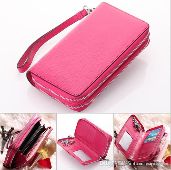 PLUS exclusive ladies wallet cross grain leather double zipper hand purse multifunction key bag