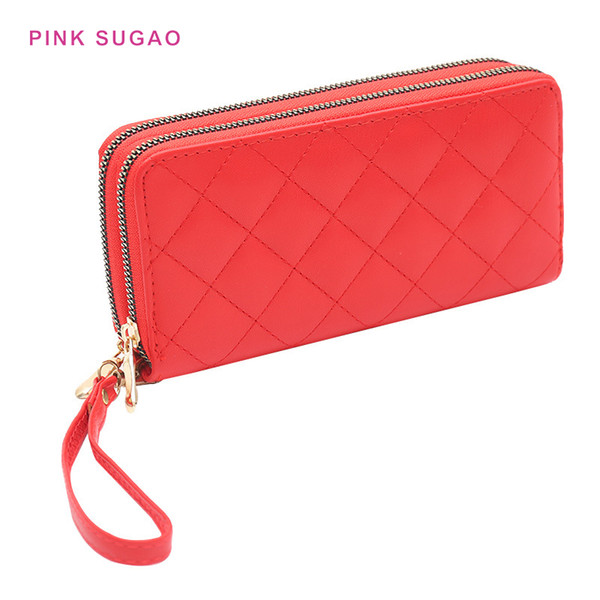 Pink sugao women wallet designer wallet coin purse solid color ladies clutch bag large capacity ladies wrist bag factory direct sales