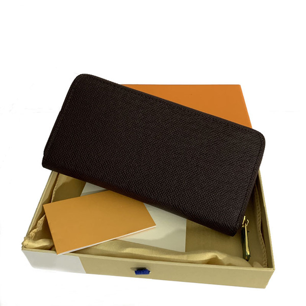 Fashion women high quality clutch leather wallet single zipper wallets lady ladies long classical long purse with orange box card 60017