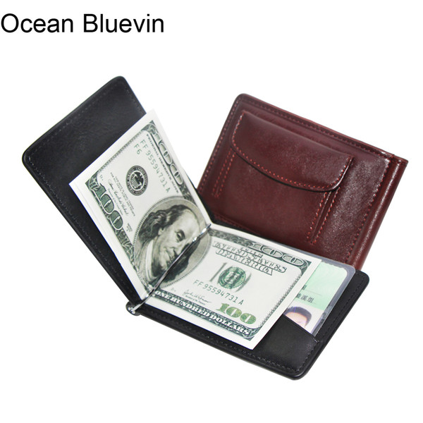 Ocean Bluevin Fashion Coin Pocket Design Men Money Clips Wallet Black Brown Quality Soft 2 Folds ID Credit Card Bit Clip Cateira Wallets