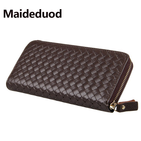 High-quality New Arrival Brand Weave Clutch Men Wallets Male Wallet Genuine Leather Long Purses Card Holder Coin Purse Black Coffee 8067