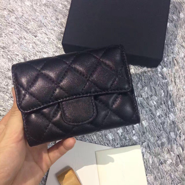 2017 Women's Fashion Card Holders Genuine Leather Lambskin Quilted Flap Mini Wallets Female Purses Card Holder Coin Pouch wiht box