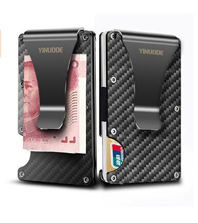 Black Carbon Fiber Money Clip, 2018 New Upgrade Version RFID Blocking Wallet, Slim Design Credit Card Business Card ID Holder for Men