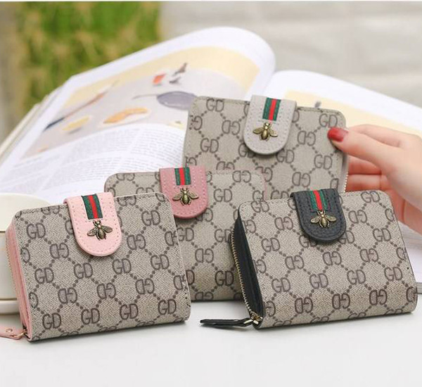 2019 Fashion Designer Luxury Purses Women Plain Short Wallets Ladies Bee Leather Handbags Credit Card Holder Special Offer