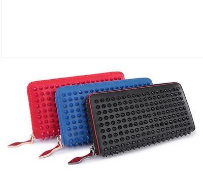 Luxury Brand Designer Genuine Leather Rivet Red Long Purse Wallet Men Women Zipper Full Grain Leather Card Holder