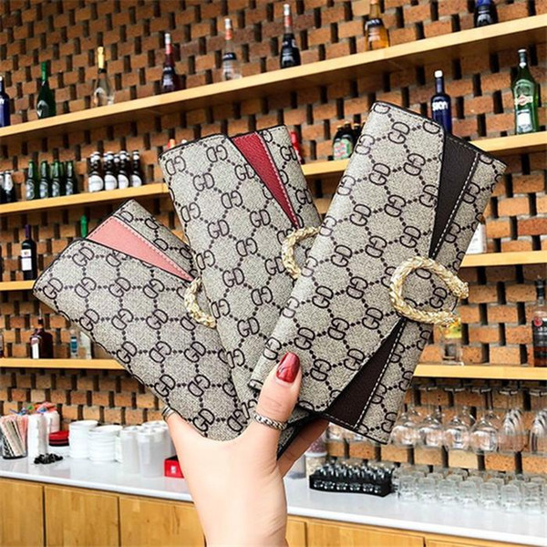 Factory wholesale brand women bag personality metal lock women wallet multi-card printed leather long wallet fashion contrast leather clutch