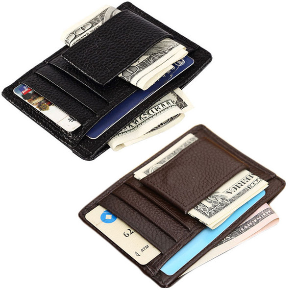 Mini Mens Leather Money Clip Wallet With Coin Pocket Card Slots Thin Purse Man Business Magnet Hasp Card Holder Money Clip