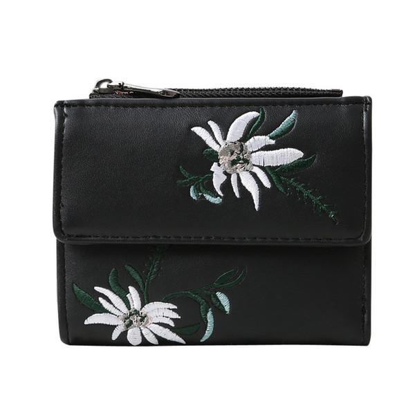 2019 Fashion Pu Leather Small Wallet Women Brand Women Embroidery Short Wallet Coin Purse Card Holders Carteira Feminina