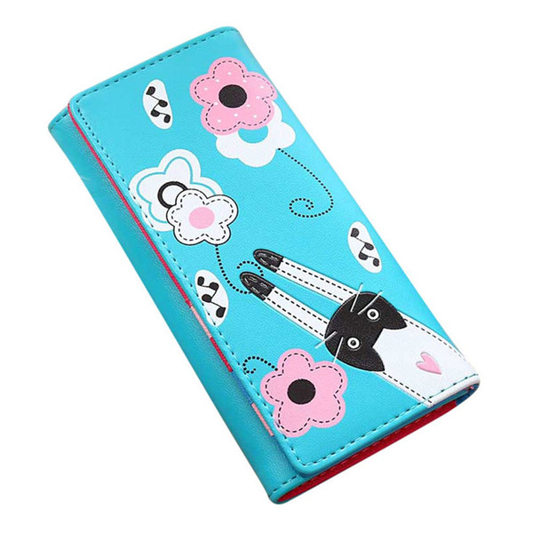 Long Wallet Women Cat Flowers Pattern Hasp Coin Purse Card Holders Hand Bag Portefeuille Femme Wallet Women Brand