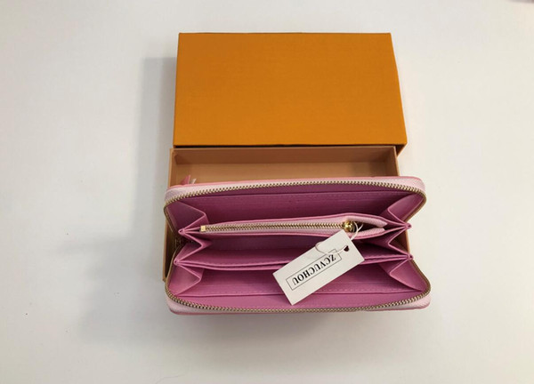 Free Shipping! 3 colors Fashion designer clutch Genuine leather wallet with orange box Card 60015 60017