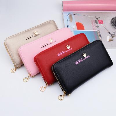 2017 wallet lady women M series solid pink black fashion leather long zipper medium purses