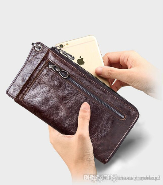 New men's leather long wallet leather zipper wallet clutch bag high-end wallet