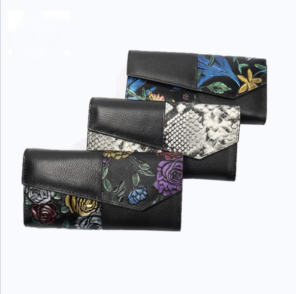 Leather handmade ladies painted wallet female models long national wind embossed ladies wallet phone bag high-end custom clutch bag