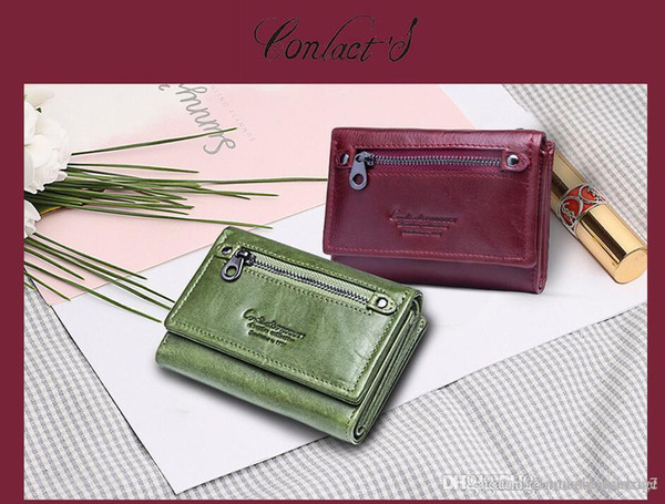 New fashion casual leather wallet multi-card three-fold top layer cowhide short ladies wallet