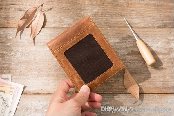 Leather short top layer leather men's wallet Men's tide youth ultra-thin window wallet Vintage wallet