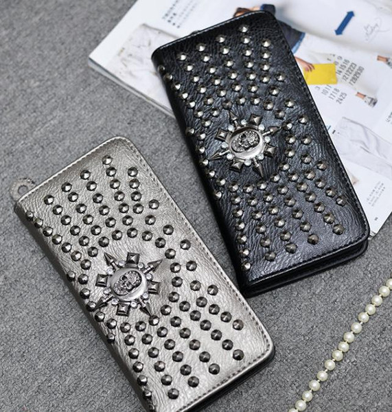 Punk Skull Rivet Purse Men Women Leather Wallet Long Handbag Vintage Fashion Clutch Wallets Mens Womens Purses