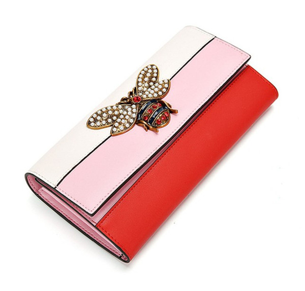 Women Designer Genuine Leather Wallet Brands Bee Purse Animal Style Female THREE Color Bag Girl Long Leather Wallet Fashion Hot Sale Newest