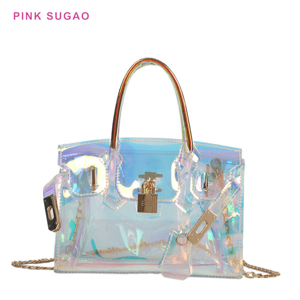 Pink sugao designer women tote bag handbags shoulder bag 2022new fashion pvc purse new styles wild girl laser small square bag