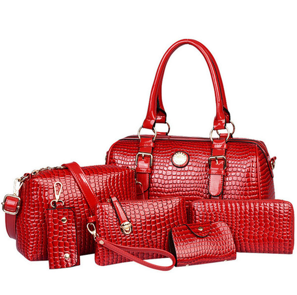 The New Red Lady's Bag Women Handbag Sat Ladies Stylish Handbags Women Handbag Set 6 Pcs