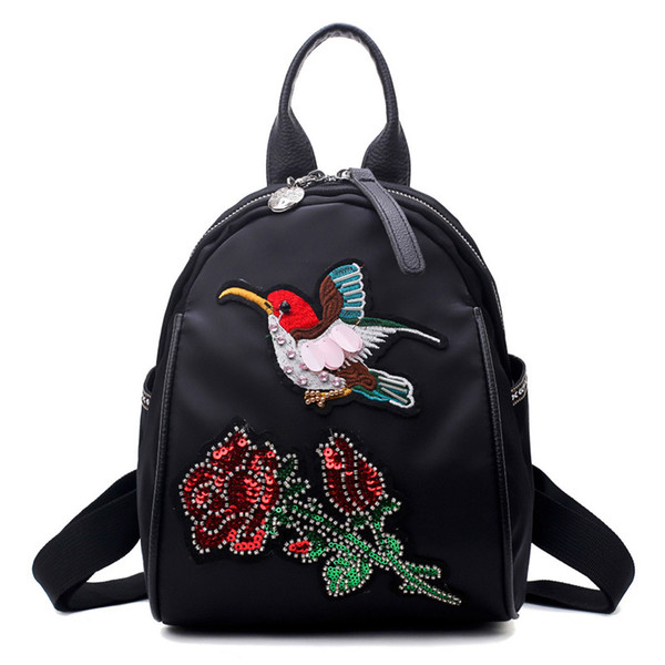 Fashion Backpack Women Nylon School Bags for Teenage Girls Dragonfly Embroidery Practical Functional Travel Female Backpack