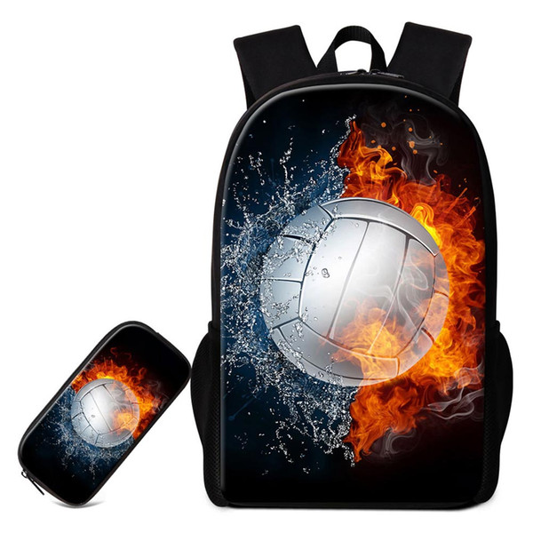 Fashionable Flame Printing School Backpack Shoulder Book Bags For Middle High School Students Boys Girls Bookbag With Pencil Box 16Inch