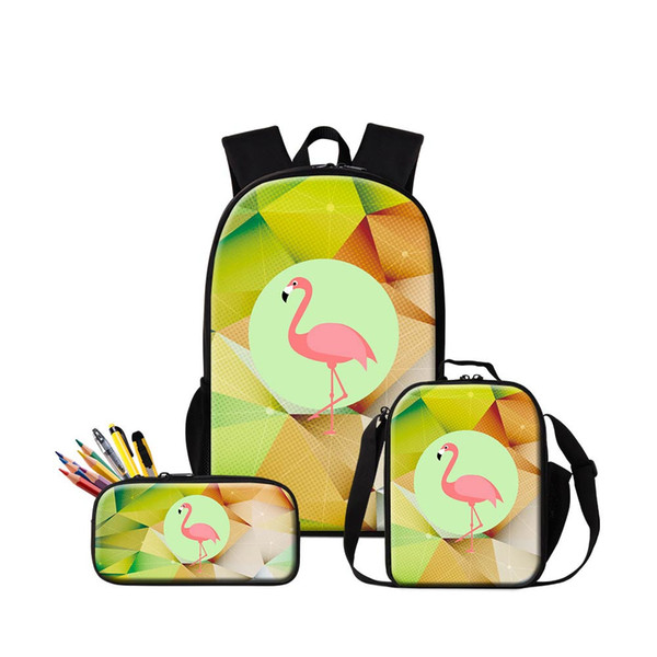 Custom Design Flamingo Backpacks Pencil Bag Lunch Bags 3 PCS Set For Students Animal 3D Printing Schoolbag Bookbag For Boys Girls Sac A Dos