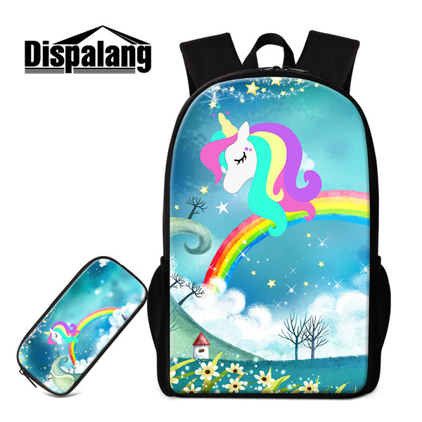 Unicorn With Rainbow School Backpacks Pencil Case 2 PCS Set For Student 16 Inch Large Schoolbags Bookbag For Children Fashion Daily Bagpacks