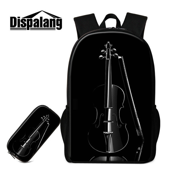 2 PCS / Set Bookbags Pencil Case For Teenage Girls Boys Violin Pattern Schoolbags Backpack For Children Casual Daily Daypacks Kids Rucksack