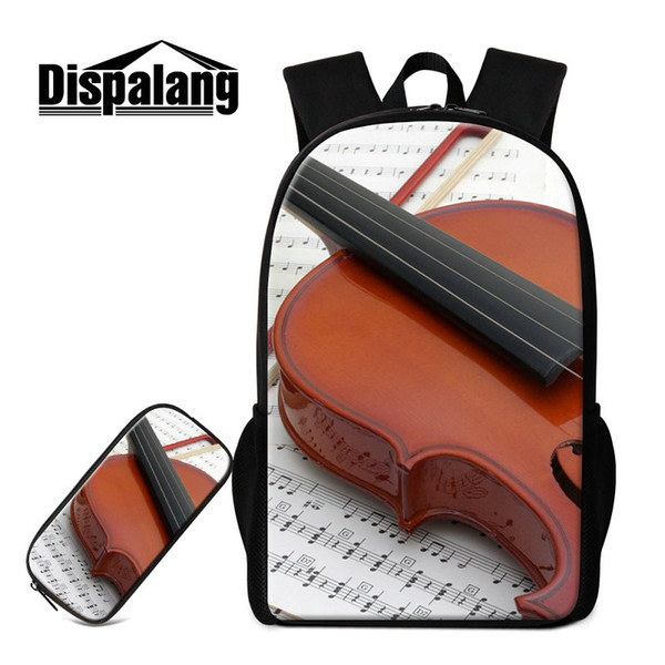 Large Capacity School Backpack With Pencilcase 2 PCS Set For High Class Students Musical Note Violin Print School Bag For Teenagers Mochilas