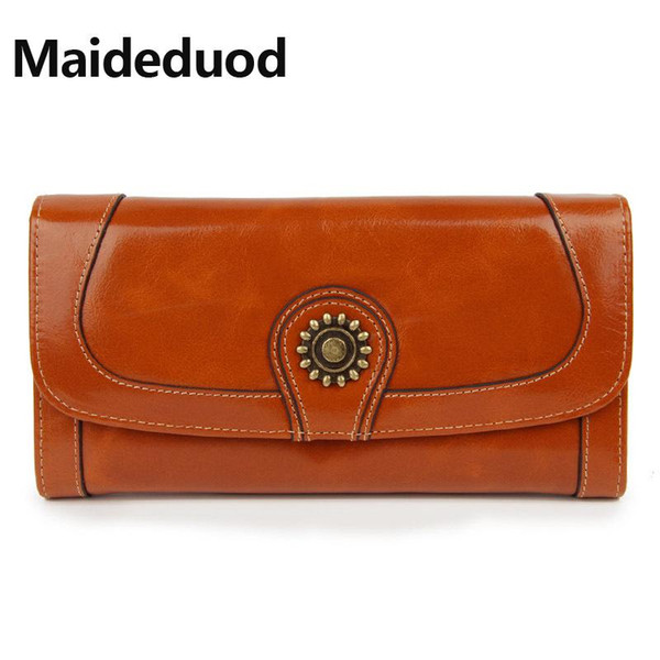 High Capacity Fashion Women Wallets Long Brand Design 2018 Retro Genuine Leather Wallet Clutch Coin Purse Lady Bag