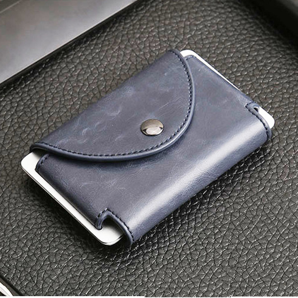 The ultra-thin metal crazy horse PU credit card holder RFID chief travel Mini Wallet Card Holder Porte ordering wallet male man