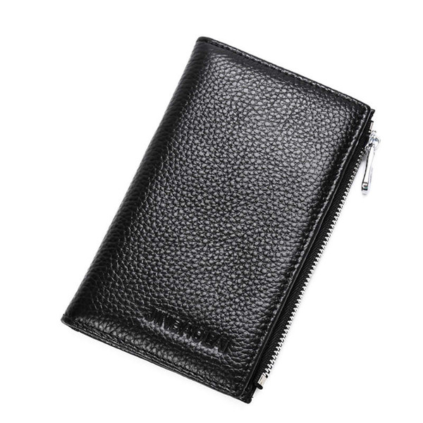 Hot Sale New Slim Business Card Cow Leather Men Long Wallet Zipper Brand Design Card Hold Double Fold Wallet High Quality Card Holder Purse